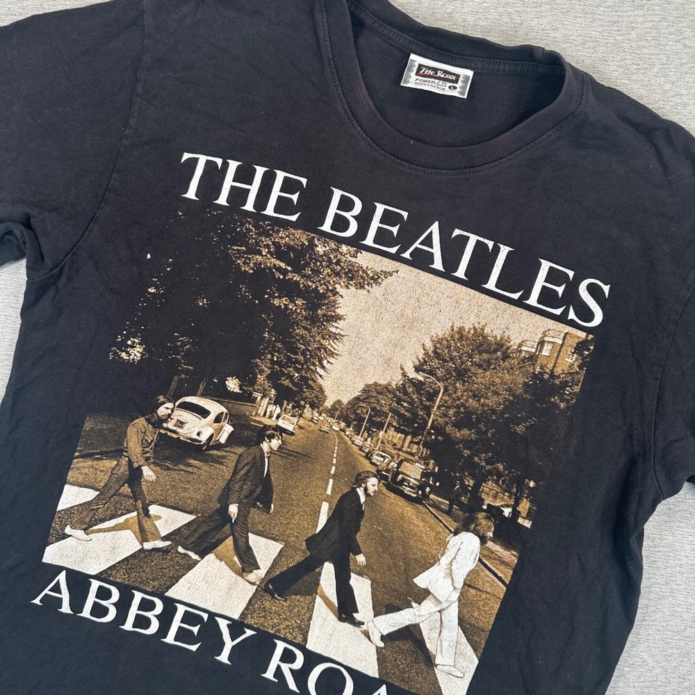 90s VTG The Beatles Abbey Road Graphic Shirt Mens L Black The Roxx Single Stitch